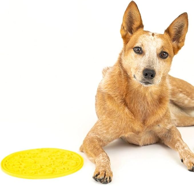 P.L.A.Y. Enrichment Feeding Lick Mat for Dogs & Cats - ZoomieRex EverLick, Great for Puppies & Small, Medium, Large Dog - Alleviate Boredom, Slow Feeder for Meal or Treats, Dishwasher Safe (Yellow)