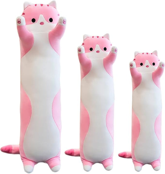 Giant Cat Pillow Plush Cartoon Kitty Sleeping Hugging Pillow, Cuddly Soft Long Kitten Body Pillow Doll Cat Cushion Toy for Kids Girlfriend (Pink, 150cm/59inch)