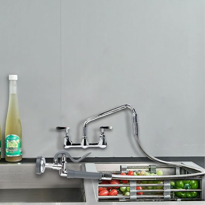 KWODE Commercial Sink Sprayer Valve with Hose, 44” Commercial Sink Sprayer Hose Replacement Kit for Commercial Kitchen Sink Faucet (Free Brass Adapter to Connect Add-on Swivel Spout)