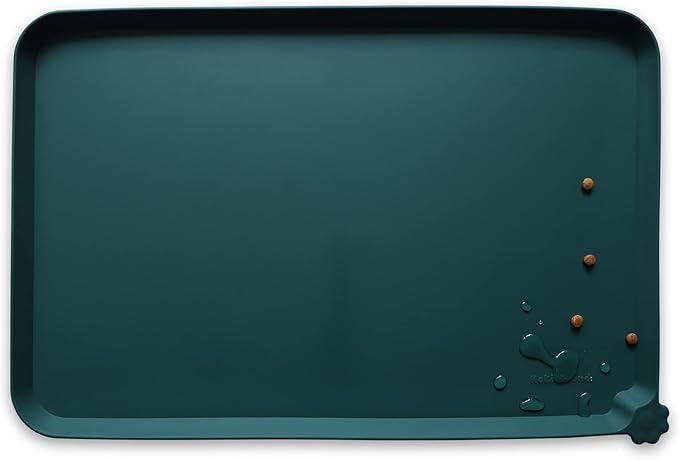 Hoki Found Large Silicone Pet Food Mats - Non Slip Dog Cat Bowl Placemats - Waterproof Dog Cat Food Mats - Dark Cedar