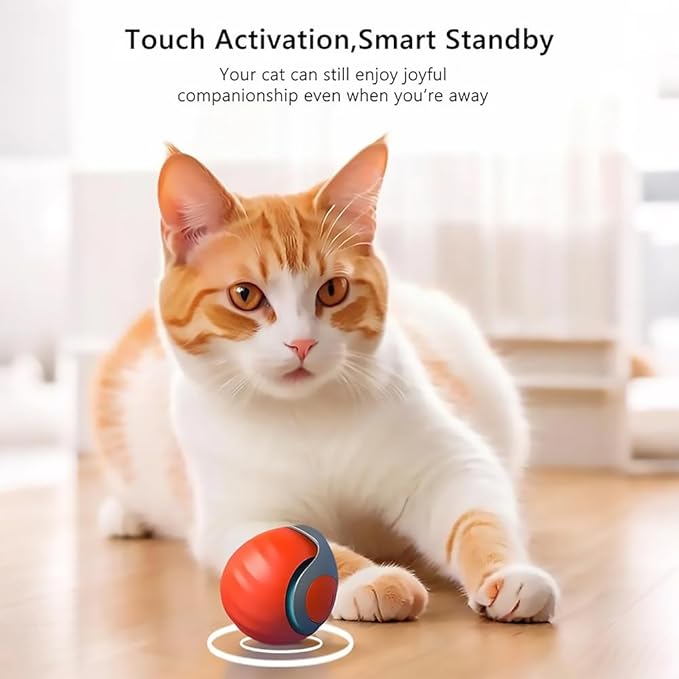 Automatic Cat Ball Toy with 2 Feather Tails - Rechargeable Interactive Cat Toys, 2-Speed Motion Activated Roller for Indoor Cats to Relieve Boredom (Small/Medium/Large Cats) (Blue)