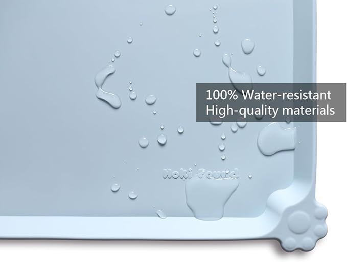 Hoki Found Large Silicone Pet Food Mats Tray - Non Slip Pet Bowl Mats Placemat - Dog Pet Cat Feeding Mat - Waterproof Dog Cat Food Mats -Pet Water Mats for Floors - Frost