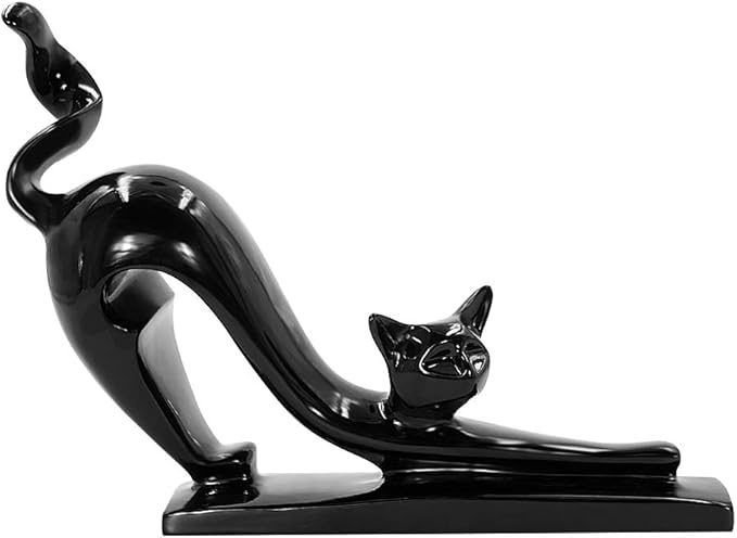 DreamsEden Cute Black Cat Statue - Modern Art Sculpture Resin Animal Figurine Decoration for Living Room Shelf Decor