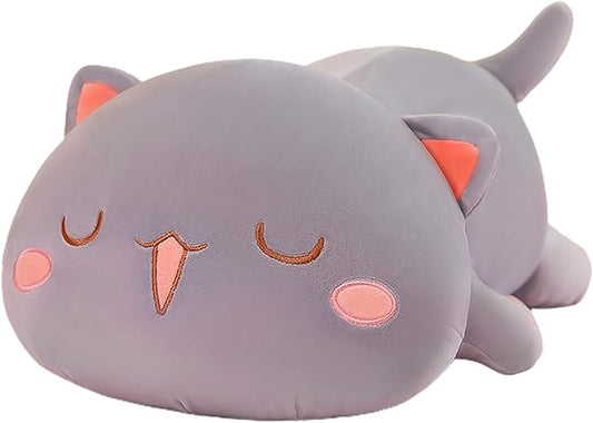 FUYU Cat Stuffed Animals, Soft Cat Plush Pillow Kawaii Kitten Stuffed Animal Toy Gifts for Kids Boys Girls Room Decor (Gray Squinted,27in/67cm)