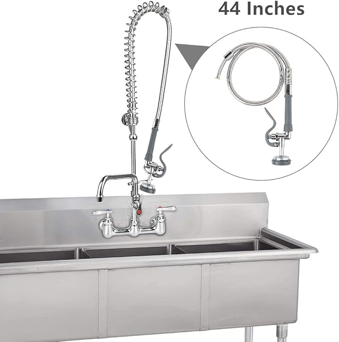 KWODE Commercial Sink Sprayer Valve with Hose, 44” Commercial Sink Sprayer Hose Replacement Kit for Commercial Kitchen Sink Faucet (Free Brass Adapter to Connect Add-on Swivel Spout)