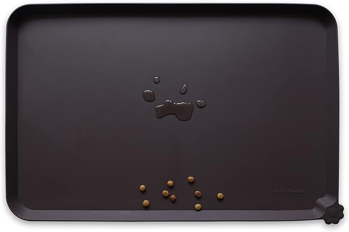 Hoki Found L Silicone Non Slip Pet Dog Cat Bowl Mats - Waterproof Dog Cat Food Mats - Dark Oak