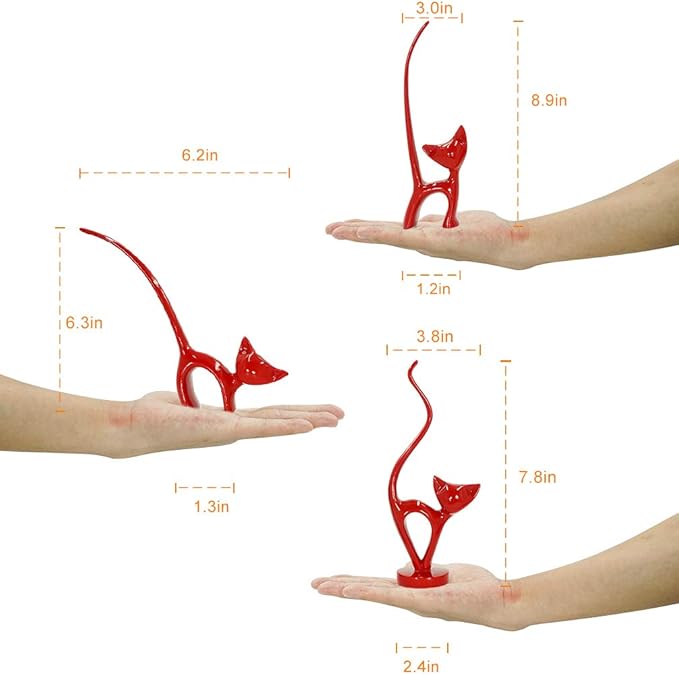 DreamsEden Resin Cat Figurines - Small Animal Statues Shelf Home Decor Accents Art Ornament, Set of 3 (Red)