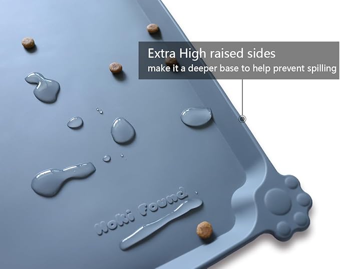 Hoki Found XX-Large Silicone Pet Feeding Mats - Non Slip Cat Dog Bowl Mats - Waterproof, Gray (28'' x 26'')