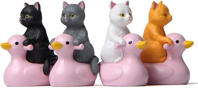 Grey Cat Ornaments, Kawaii Figure, DIY Cat Miniature, Sitting Pink Duck Cat Figurine, Outdoor Statues Small Statue Animal Model Garden Cake Plant Decor