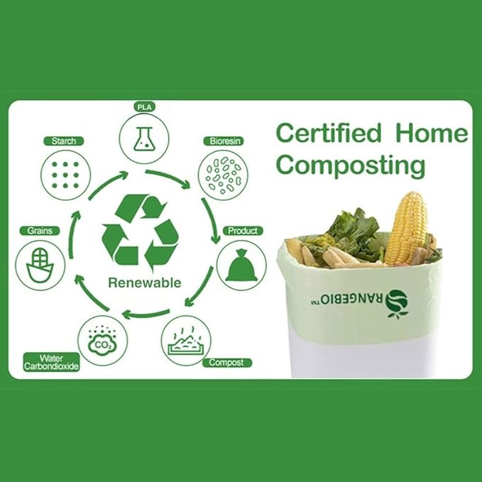 OrangeBio 6~8 Gallon Compostable Trash Bags, 100 Count, 30 Liter, 100 Count, 0.85 Mil Heavy Duty, Food Scrap Bags for Medium Bins, US BPI ASTM D6400 and OK Compost Home Certified