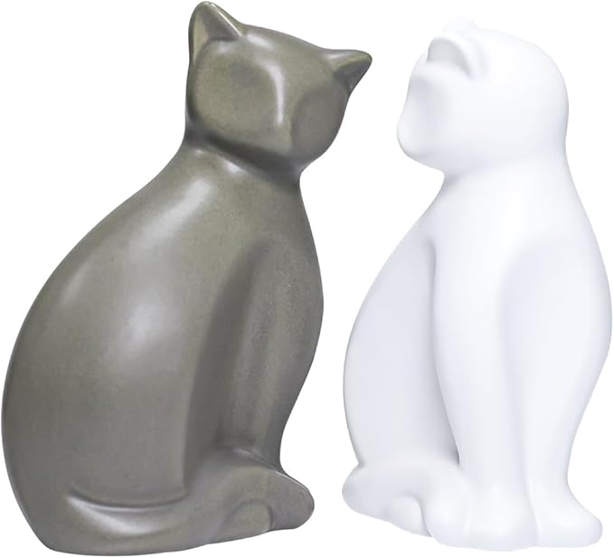 ECYC Minimalist Ceramic Lucky Cat Statue Living Room Desk Animal Figurine Decoration, White