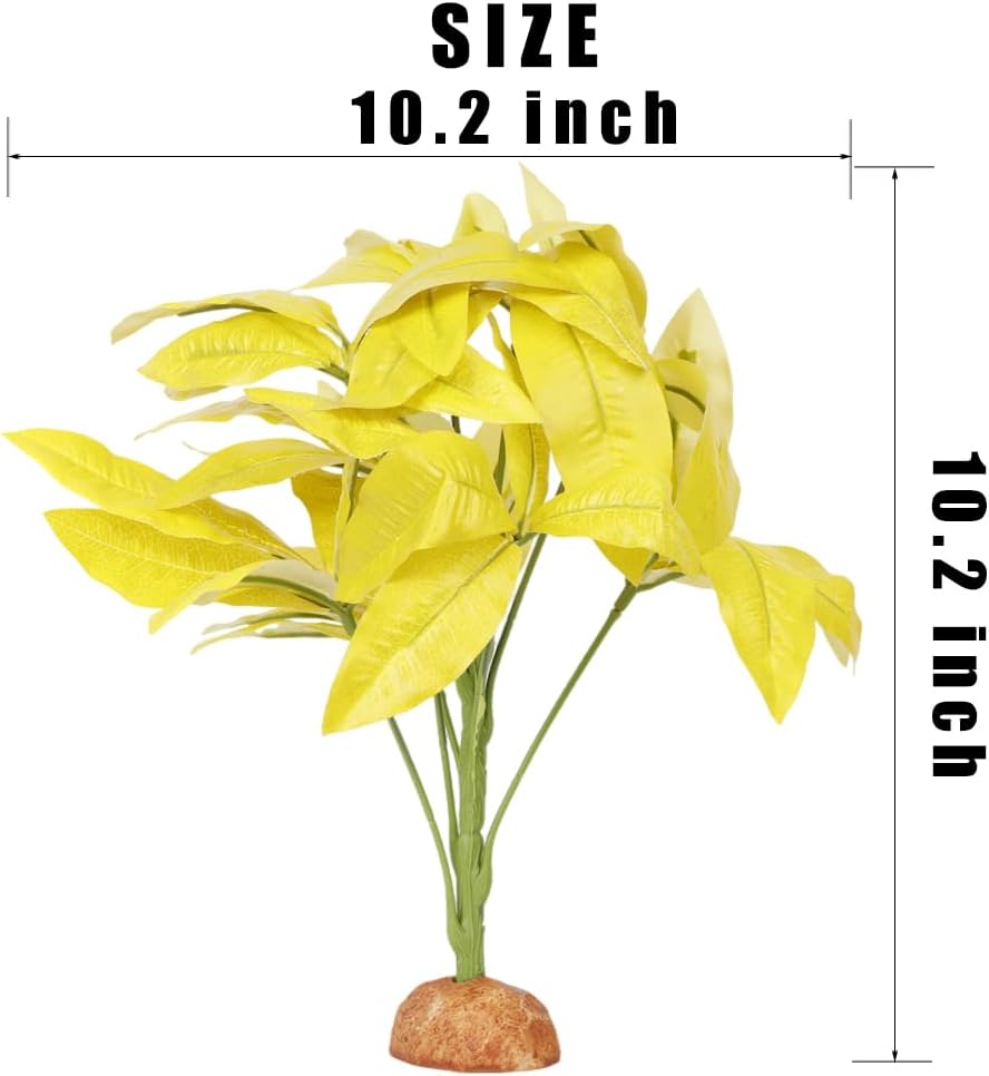 Fake Yellow Money Tree Plant, Reptile Decor for Terrarium, Crested Gecko Tank Accessories fit Leopard Gecko Bearded Dragon Lizard Chameleon Snake Tortoise