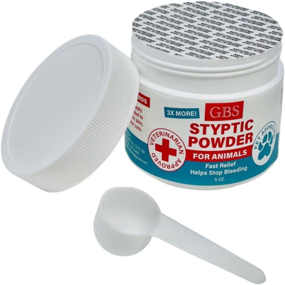 5 oz Styptic Powder for Dogs, Cats & Birds Stops Bleeding– Quick Blood Clotting for Nail Clipping, Minor Cuts, Tail Docking & Wing Clipping – Pet First Aid Hemostatic Powder with Sealed Top & Scoop