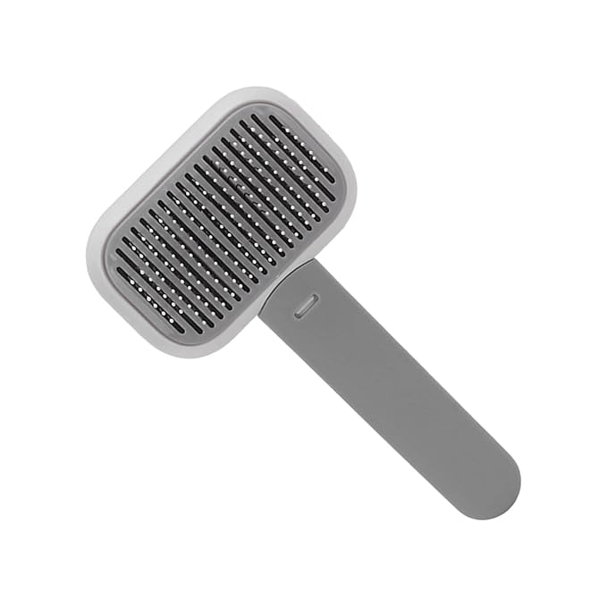 Dog Hair Brush Self Cleaning Slicker Brush Gentle Round Head Soft Needle Pet Grooming Tool For Cats Dogs Removes Floating Hair Massages Skin ABS Material 9 x 18cm (Grey White)