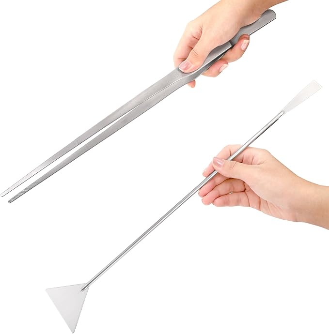 Hiceeden 4 Pcs 15 Inch Long Aquarium Aquascape Tools, Stainless Steel Aquascaping Tools Kit Include Aquarium Tweezer, Scissor, Spatula, Aquatic Plants Tool Set with Storage Pouch for Fish Tank