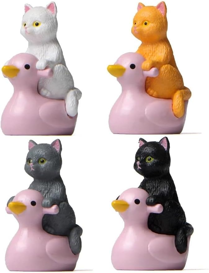 Grey Cat Ornaments, Kawaii Figure, DIY Cat Miniature, Sitting Pink Duck Cat Figurine, Outdoor Statues Small Statue Animal Model Garden Cake Plant Decor