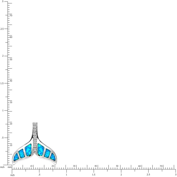 Honolulu Jewelry Company Sterling Silver Whale Tail CZ Accented Necklace Pendant with Simulated Blue Opal and 18" Box Chain