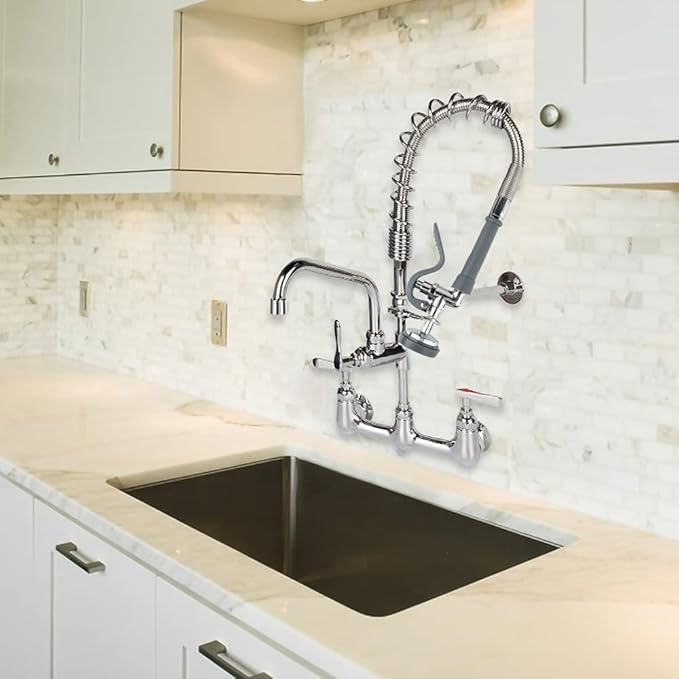 KWODE Commercial Sink Sprayer Valve with Hose, 44” Commercial Sink Sprayer Hose Replacement Kit for Commercial Kitchen Sink Faucet (Free Brass Adapter to Connect Add-on Swivel Spout)