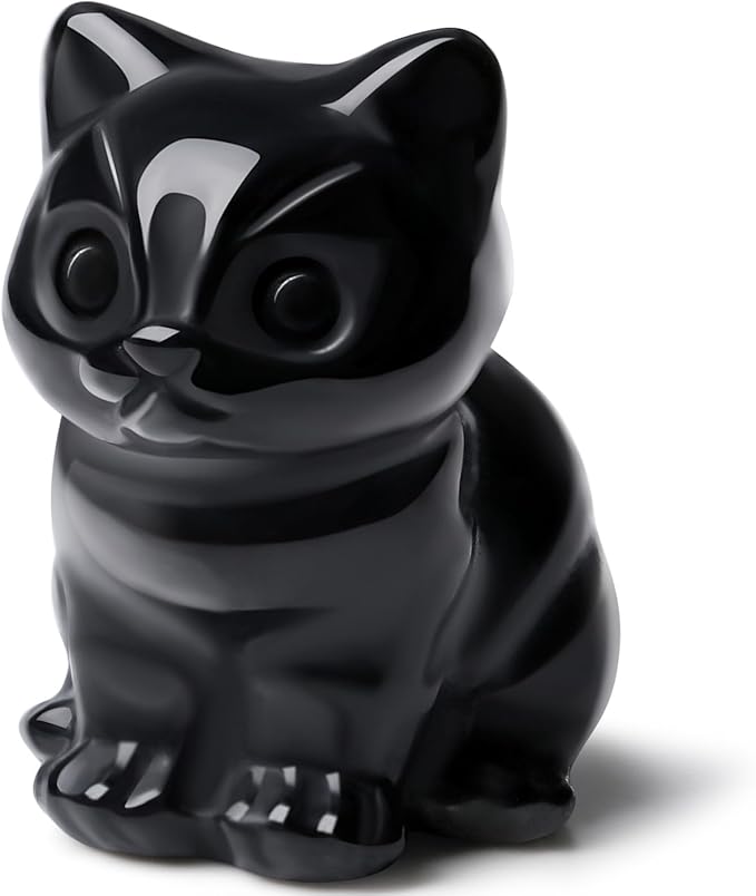 DUQGUHO Cat Decor Black Obsidian Cat Crystal Figurines Crystals Gifts for Cat Lovers Men Women Lucky Cute Cat Statue for Room Desk Decor 1PC