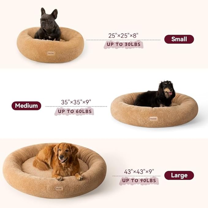 Self-Warming Calming Donut Dog Bed for Medium Dogs – Orthopedic Memory Foam Round Dog Bed, Anxiety Relief & Joint Support, Waterproof Liner, Washable Removable Cover, Non-Slip Bottom, Plush Bolster