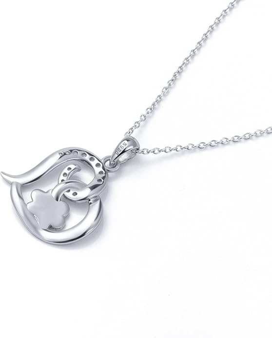 FLYOW 925 Sterling Silver Cute Paw Print Forever Love Heart Pendant Necklace/Bracelet/Stud Earrings Gift for Women, Box Chain 18"