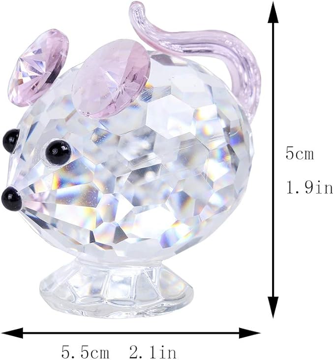 H&D HYALINE & DORA Pink Mouse Tiny Crystal Figurines Clear Glass Art Pet Animals Collectible Gift Home Decor