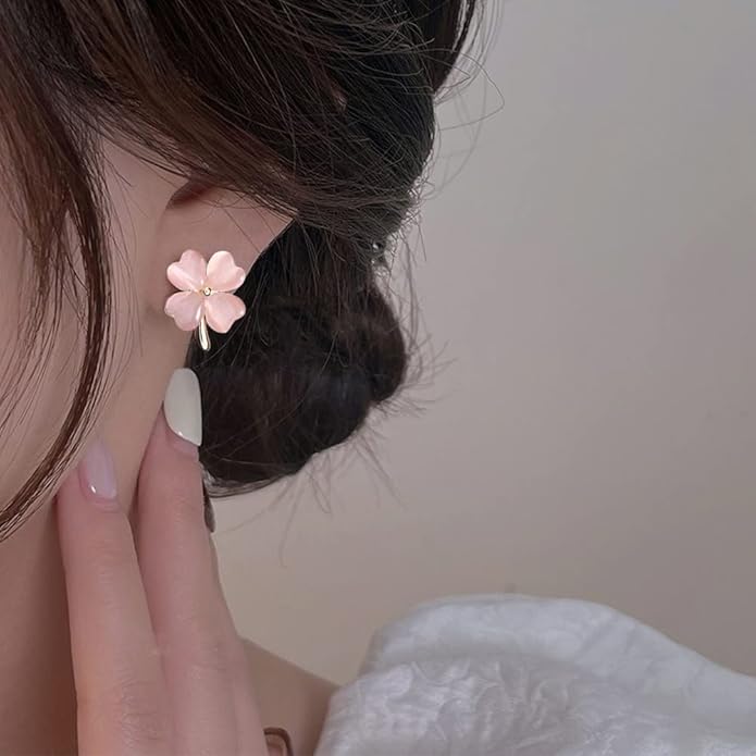 Green Cat Eye's Clover Flower Earrings for Women Girls 925 Sterling Silver Post Pin Hypoallergenic Lucky Love Heart 4 Leaf Petal Small Cute Studs Earring Dainty Gifts for Mother Sister Aunt