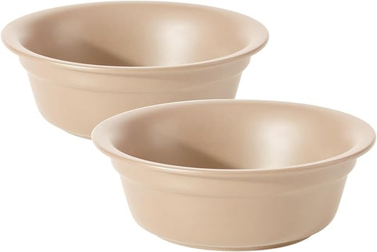 Ceramic 5.5inch Set of 2 Dog and Cat Bowls, 2pcs Basic 1 Cup Food or 9.5 oz Water Dishes for Puppy, Kitty, Wide Opening Rounded Edge (2 Bowls, Oat Beige)