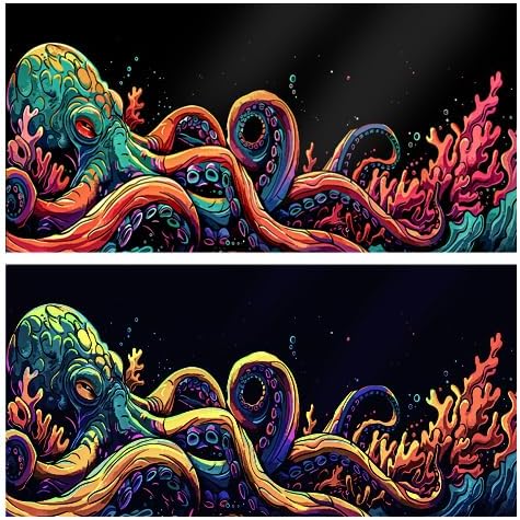 48X24IN Blacklight Octopus Sea Monster HD 3D Black Light Aquarium Background UV Reactive Background Terrarium Background with 10 EVA Double-Sided Tape