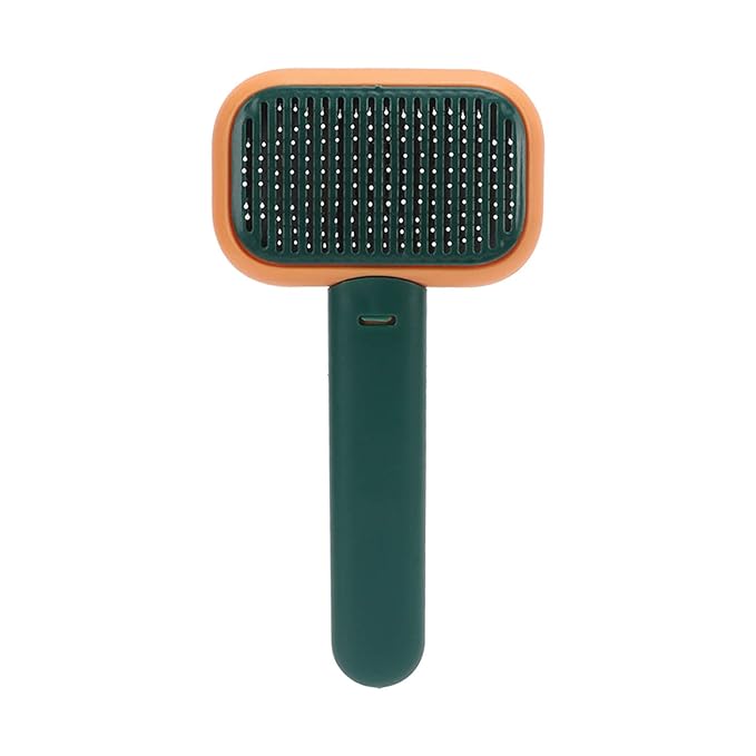 Dog Hair Brush, Self Cleaning Slicker Brush for Pets Cats Dogs Gentle Round Head Soft Needle Removes Floating Hair Comfortable Grip ABS Material 9 x 18cm (Orange Green)