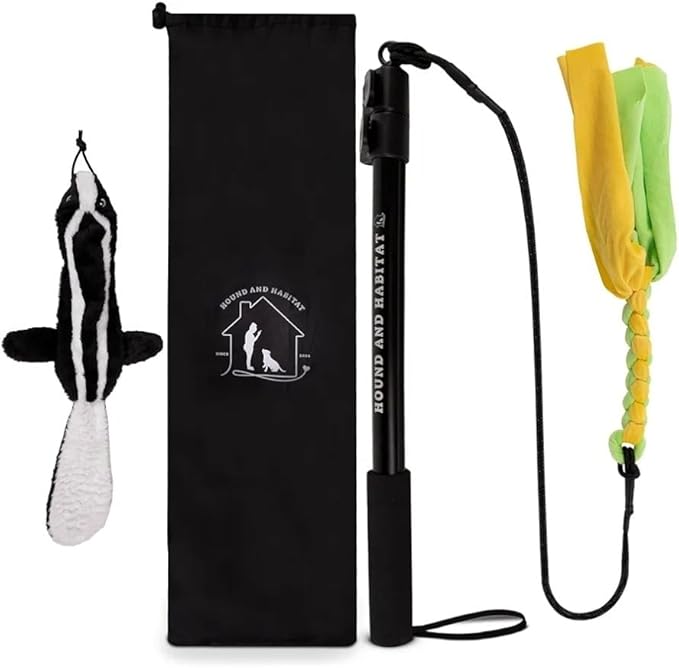 Flirt Pole For Dogs- Extendable Heavy Duty Flirt Pole For Dogs- Interactive Dog Training Toy w/ Interchangeable Lures & Instructional Guide- Engaging Heavy Duty Dog Toy- Flirt Pole For Large Pups