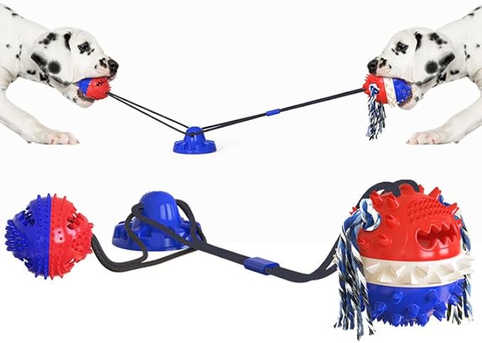 Dog Toy with Suction Cup - Interactive Toys for Large Dogs - Durable Dog Toothbrush & Chew Toy - Puppy Teething Toys - Indestructible Dog Toy - Food Dispensing Dog Tug Toy - Deep Blue