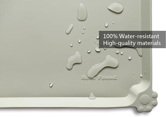 Hoki Found Silicone Pet Food Tray - Non Slip Pet Dog Cat Bowl Placemat - Feeding Mat - Waterproof Dog Cat Food Mats - For Carpet - Cream Green