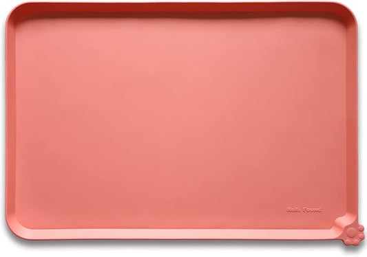 Hoki Found X-Large Silicone Pet Feeding Mats - Non Slip, Waterproof Food & Drink Mats for Dogs, Cats & Carpet - Burnt Coral