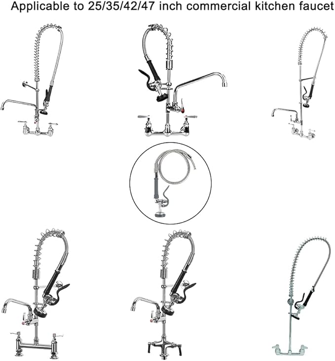 KWODE Commercial Sink Sprayer Valve with Hose, 44” Commercial Sink Sprayer Hose Replacement Kit for Commercial Kitchen Sink Faucet (Free Brass Adapter to Connect Add-on Swivel Spout)