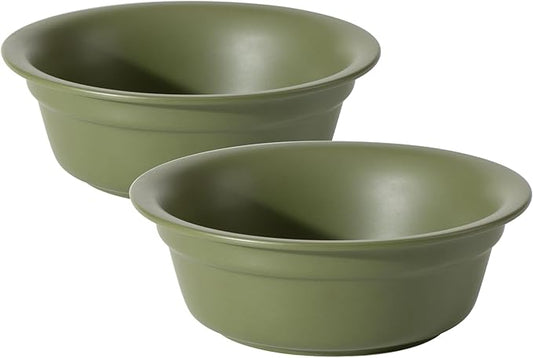 Ceramic 7.1inch Set of 2 Dog Bowls for Medium Dogs, 2pcs Basic 2.5 Cup Food or 24 oz Water Dishes for Replacement, Wide Opening Rounded Edge(2 Bowls, Olive Green)