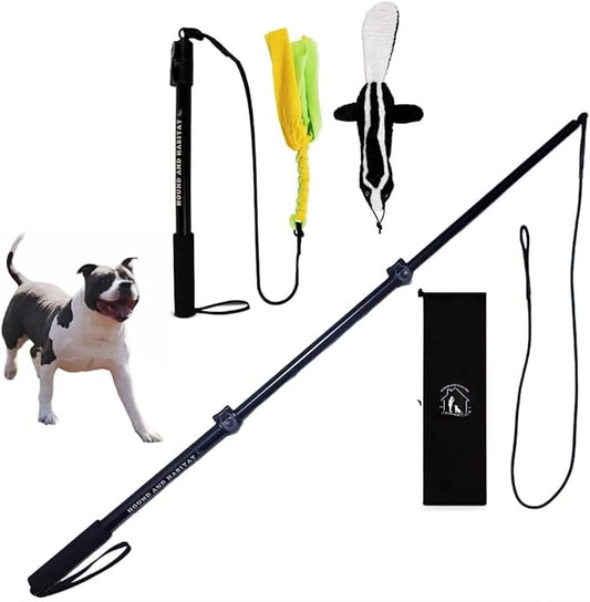 Flirt Pole For Dogs- Extendable Heavy Duty Flirt Pole For Dogs- Interactive Dog Training Toy w/ Interchangeable Lures & Instructional Guide- Engaging Heavy Duty Dog Toy- Flirt Pole For Large Pups