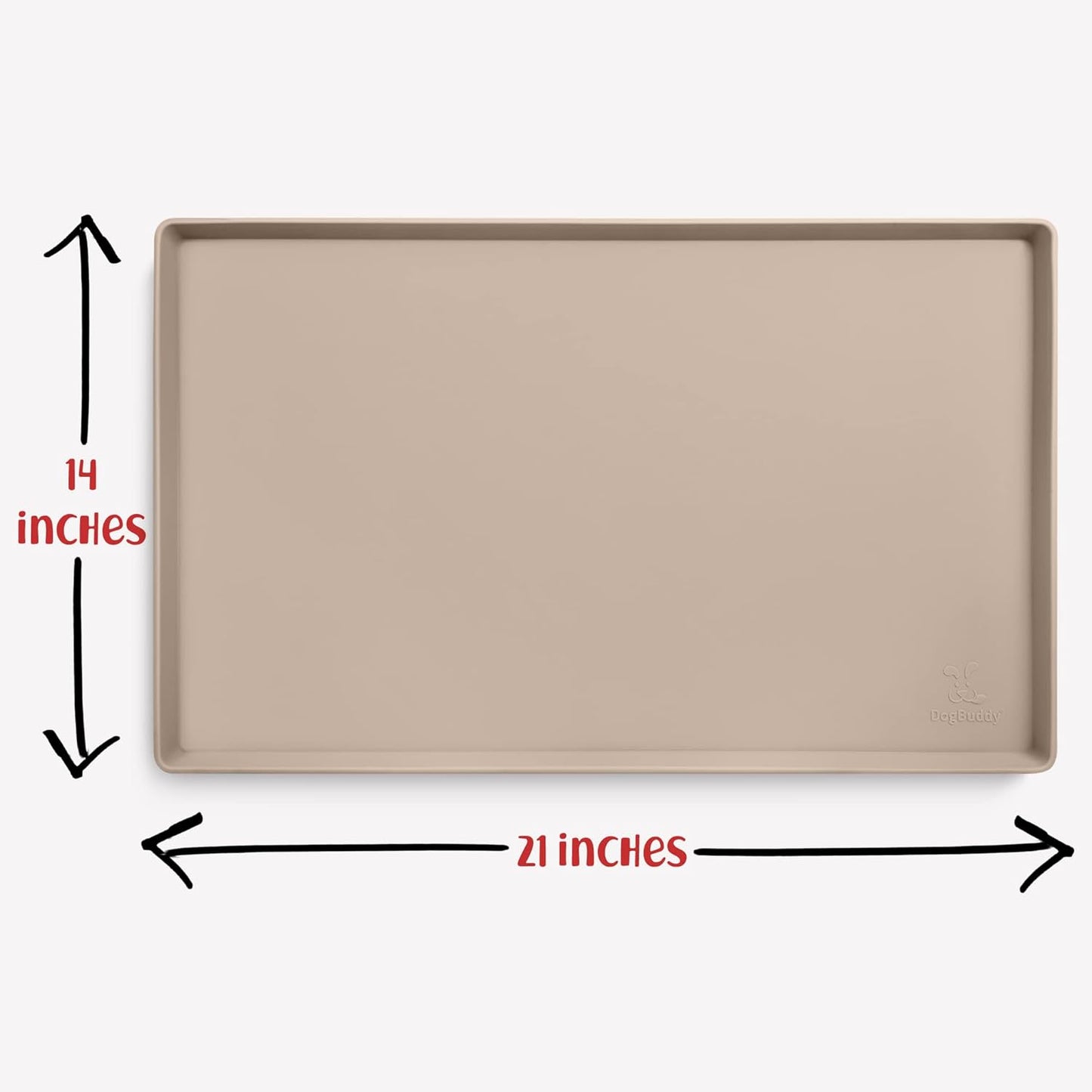 DogBuddy Dog Food Mat – Waterproof Dog Bowl Mat for Food and Water, Silicone Pet Feeding Mats for Floors, Non-Slip Placemat with High Edges for Dogs Bowls, Puppy Essentials (M: 21” x 14”, Taupe)
