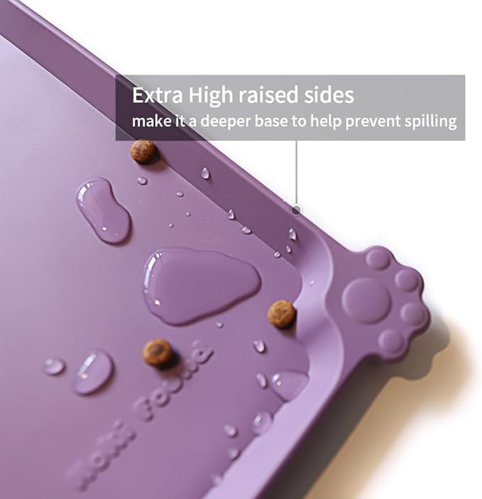 Hoki Found L Silicone Pet Food Mats Tray with Higher Lips- Non Slip Dog Cat Bowl Mats Placemat - Pet Feeding Mat - Waterproof Dog Cat Food Mats -Pet Water Mats for Carpet -Amethyst