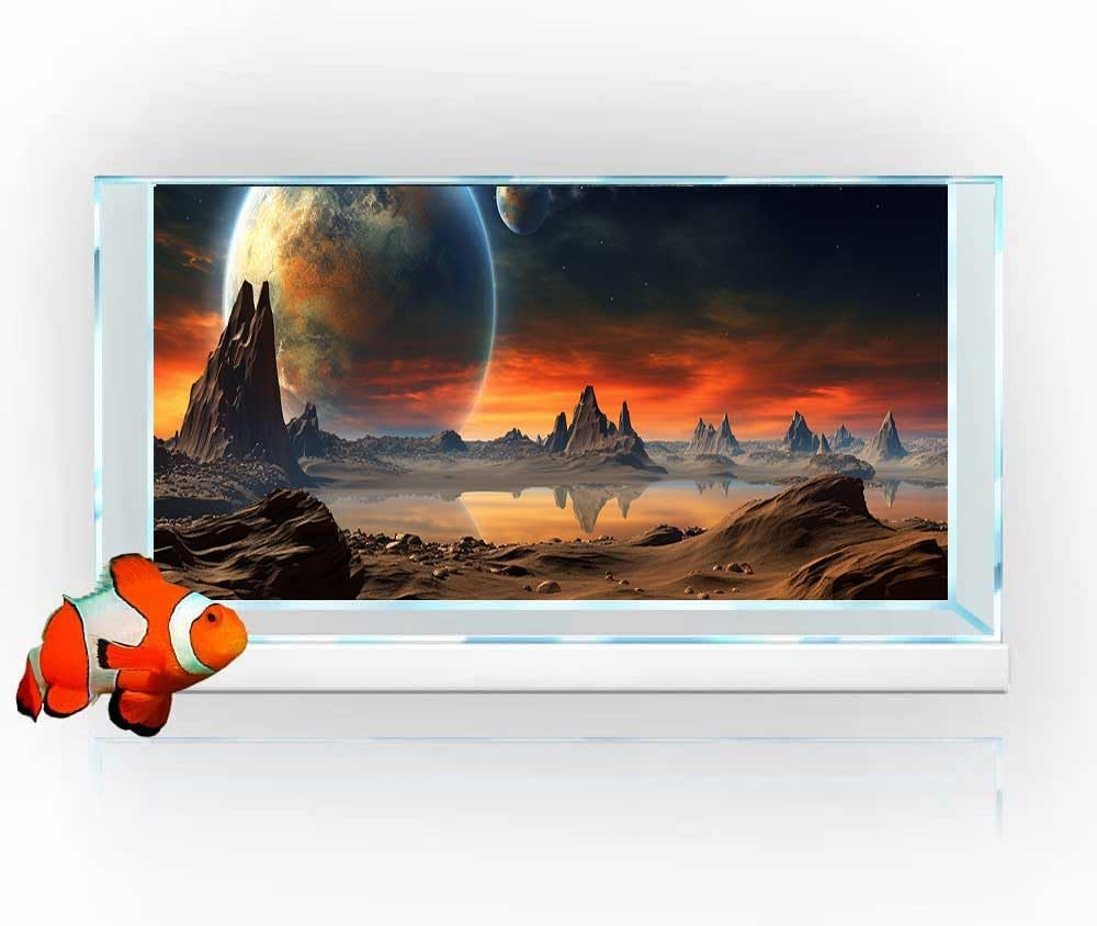 72X24IN Cosmic Aquarium Background, Cool Parallel Space Themed Fish Tank Background, Tropical Desert Terrarium Background with 8 EVA Double-Sided Tape