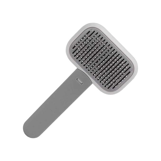 Dog Hair Brush Self Cleaning Slicker Brush Gentle Round Head Soft Needle Pet Grooming Tool For Cats Dogs Removes Floating Hair Massages Skin ABS Material 9 x 18cm (Grey White)