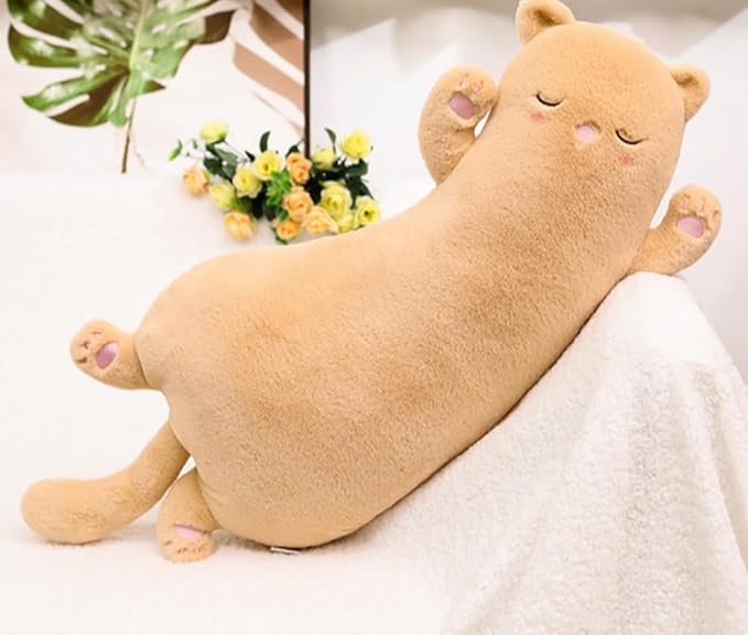 JOSON Cute Curved Long Cat Plush Stuffed Animal Pillow, 25.7 in, Birthday Gift for Children and Girlfriends (Brown)