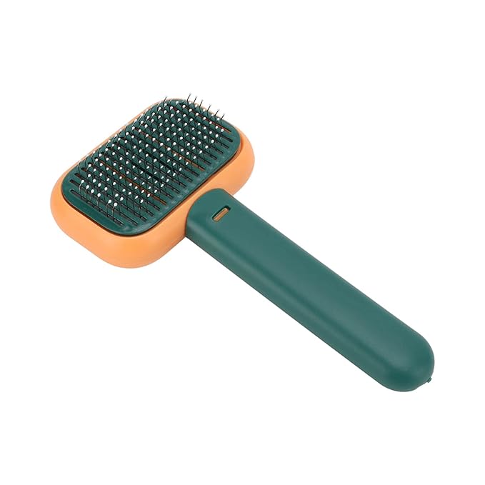 Dog Hair Brush Self Cleaning Slicker Brush Gentle Round Head Soft Needle Pet Grooming Tool For Cats Dogs Removes Floating Hair Massages Skin ABS Material 9 x 18cm (Orange Green)