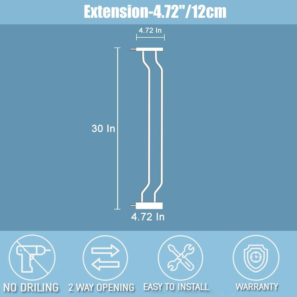 Extra Wide Baby Gate 4.72in Extensions Walk Through Baby Gate Pressure Mount Auto Close Child Safety Gates (White, Extension-4.72"/12cm)