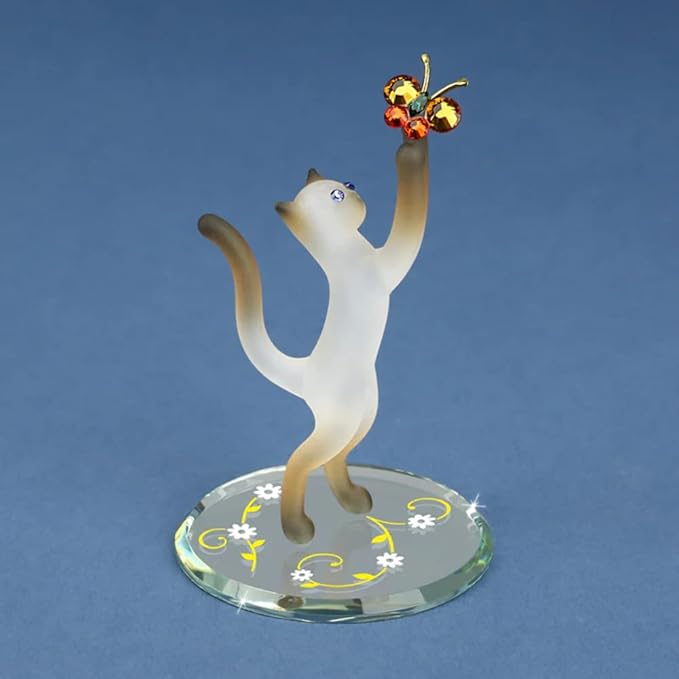 Glass Baron Siamese Cat with Butterfly Figurine