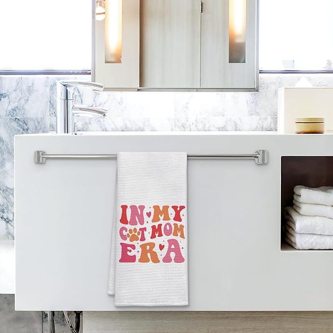 in My Cat Mom Era Kitchen Towels, for Cat Mom Hand Towels for Bathroom Decor, Kitty Kitten Pet Lover Gifts for Women Decor Dish Tea Towels for Kitchen, 16x24 Inch