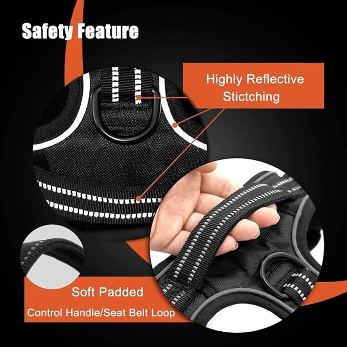 PHOEPET No Pull Dog Harnesses for Small Puppies Reflective Adjustable Front Clip Vest with 2 Metal Leash Attachment Hooks Soft Handle [Over The Head Design](L, Royal Blue)
