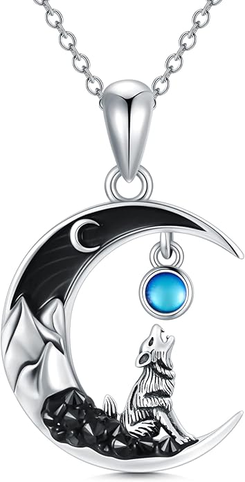 Gothic Jewelry Bat/Cat/Wolf/Dragon/Owl/Fox/Spider/Sun Pendant Sterling Silver Crescent Moon Necklace for Women Girls Black Jewelry Gifts