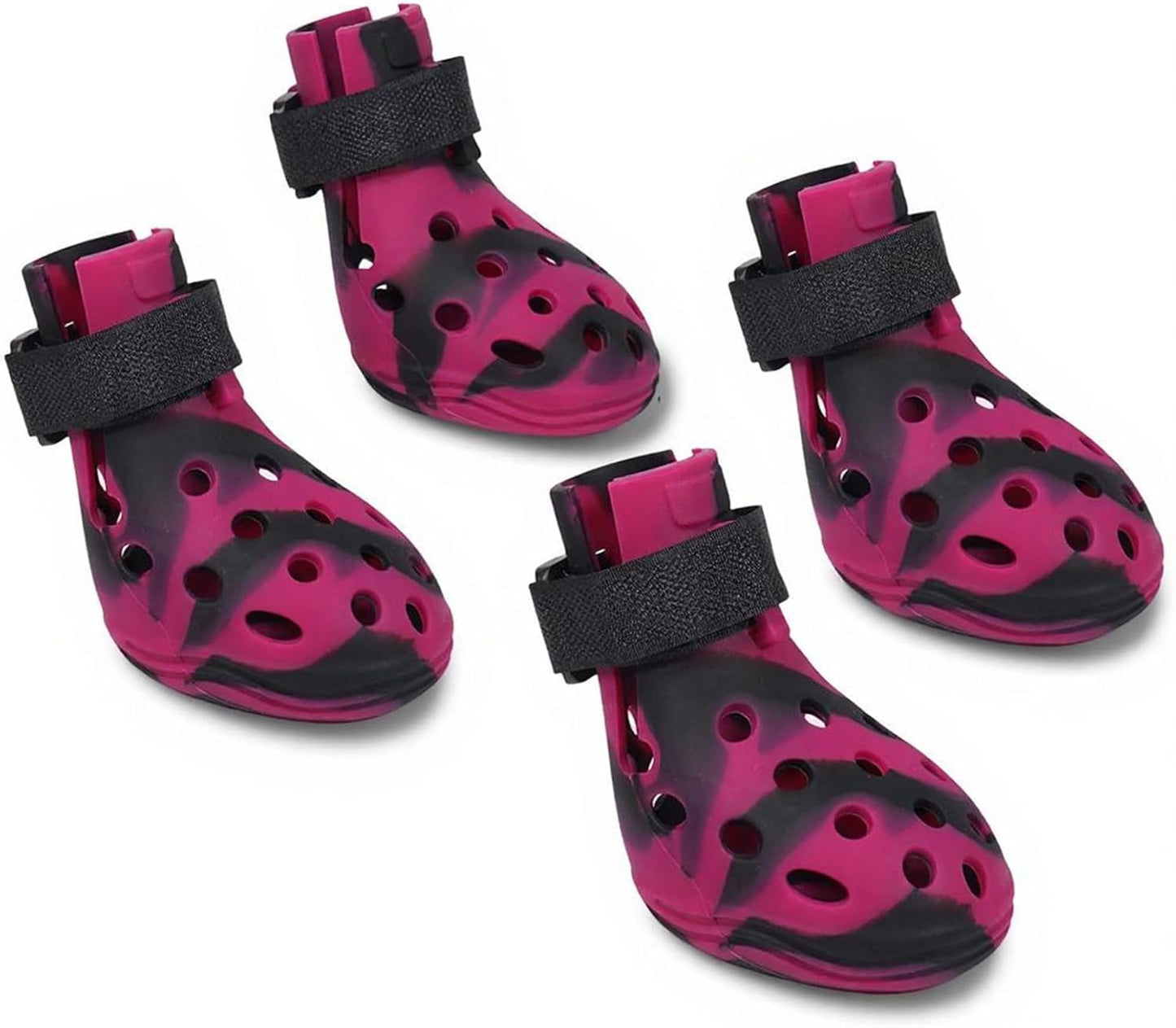 Dog Shoes for Hot Pavement and Snow, Silicone Dog Booties for Small Medium Large Dogs, Waterproof Paw Protectors- Non-Slip, Adjustable Straps, Dog Boots for Beach/Rain/Hiking (Black Pink, L)