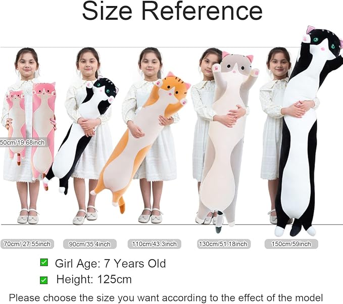 Giant Cat Pillow Plush Cartoon Kitty Sleeping Hugging Pillow, Cuddly Soft Long Kitten Body Pillow Doll Cat Cushion Toy for Kids Girlfriend (Yellow, 130cm/51.18inch)